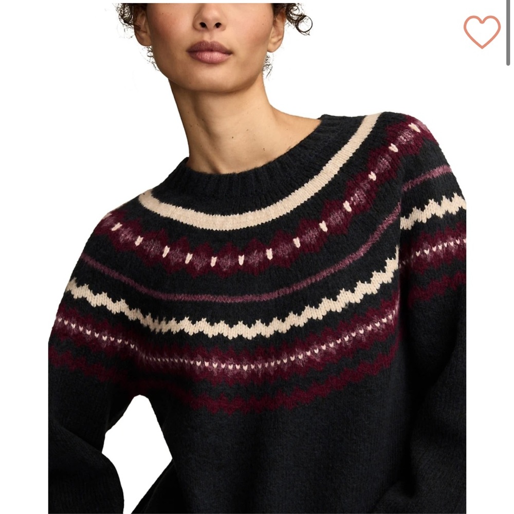 Lucky Brand Fair Isle Wool Blend Crewneck Sweater Multicolor Navy Size Medium - Picture 3 of 12
